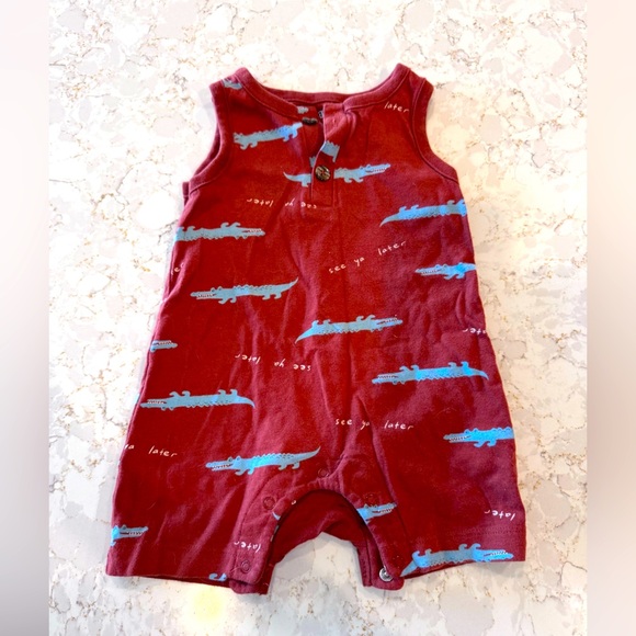 Old Navy - Red Baby Romper with Blue Alligator Print 6-12Mos - Picture 1 of 5